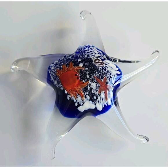 Murano Style Glass Starfish Paperweight figurine‎ Hand-blown Nautical Home Decor - Picture 1 of 7